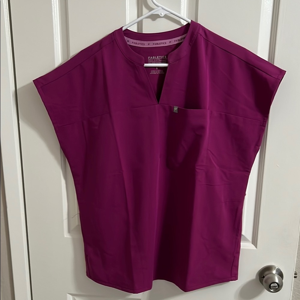 Figs Pink and Purple Boxy Tunic Blouse with Mandarin Collar